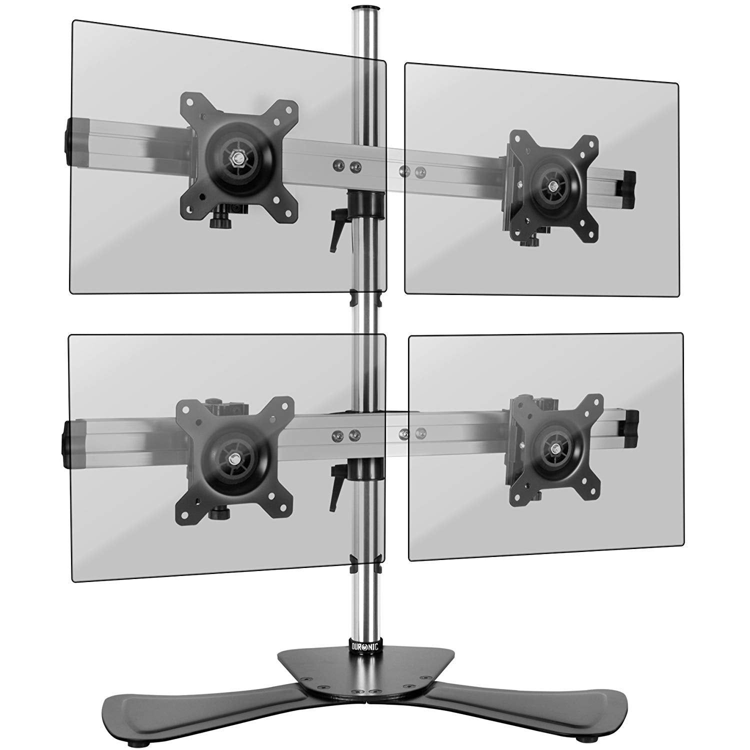 Duronic DM754 Quad-Screen Stand with Adjustable Height and Rotation, VESA 75/100 Compatible, Aluminum Pole and Cable Management
