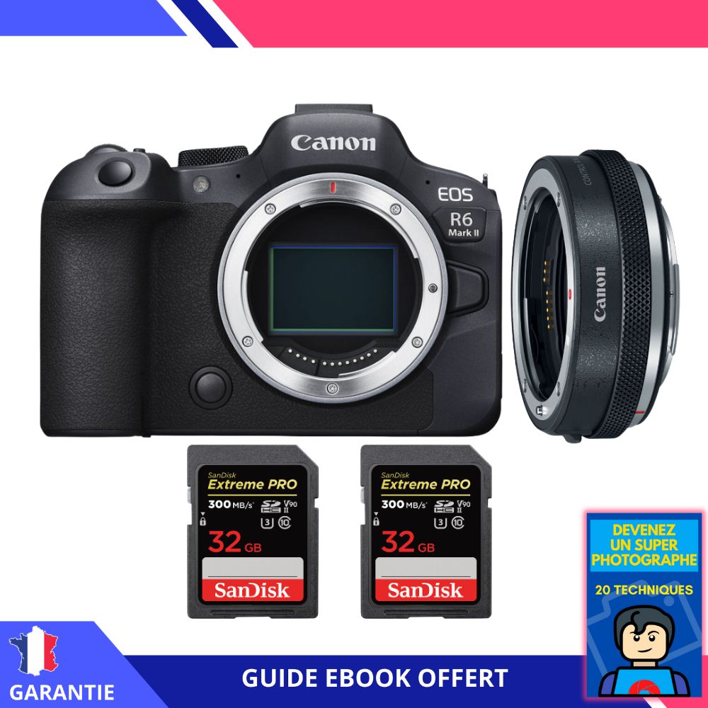 Canon EOS R6 Mark II + EF-EOS R Premium Kit + 2x 32GB SanDisk Extreme PRO SDXC Cards + Ebook - Camera