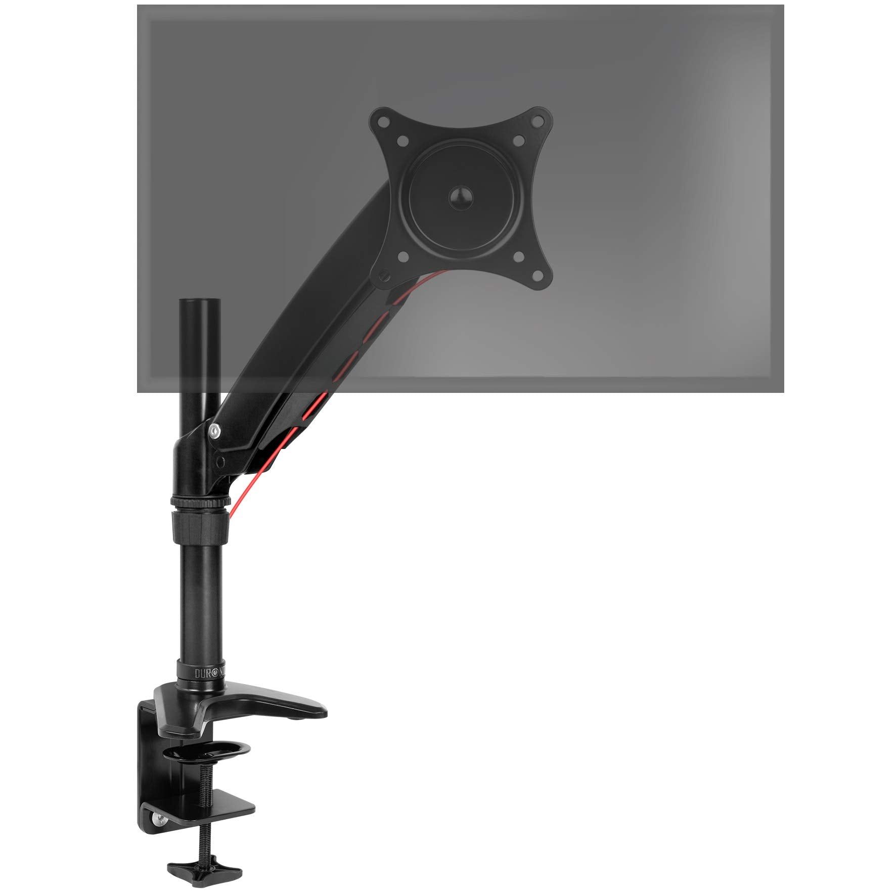 Duronic DM551X1 Computer Screen Stand with Clamp for Desk - Spring Mechanism - Instant Adjustments - Adjustable Height - VESA 75/100 Compatibility - Arm and Base Made of Aluminum