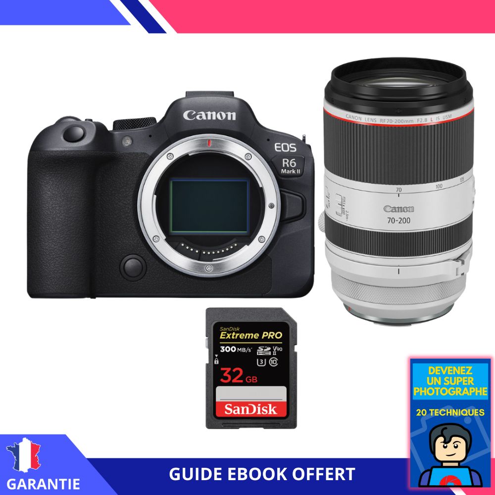 Canon EOS R6 Mark II + RF 70-200mm f/2.8 L IS USM + 1 SanDisk 32GB Extreme PRO UHS-II SDXC 300MB/s Memory Card + Ebook 'Become a Super Photographer'
