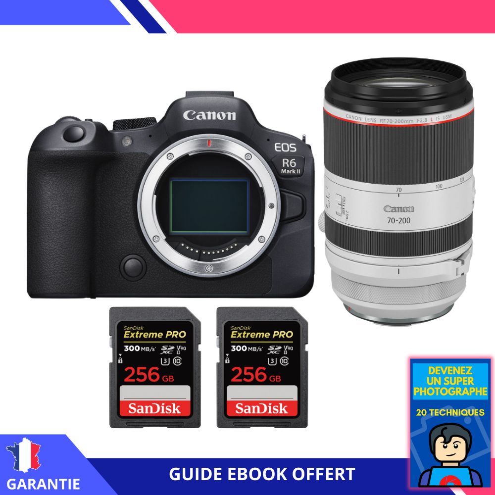 Canon EOS R6 Mark II + RF 70-200mm f/2.8 L IS USM + 2 SanDisk 256GB Extreme PRO UHS-II SDXC 300 MB/s + Ebook 'Devenez Un Super Photographe' - Appareil Photo Canon