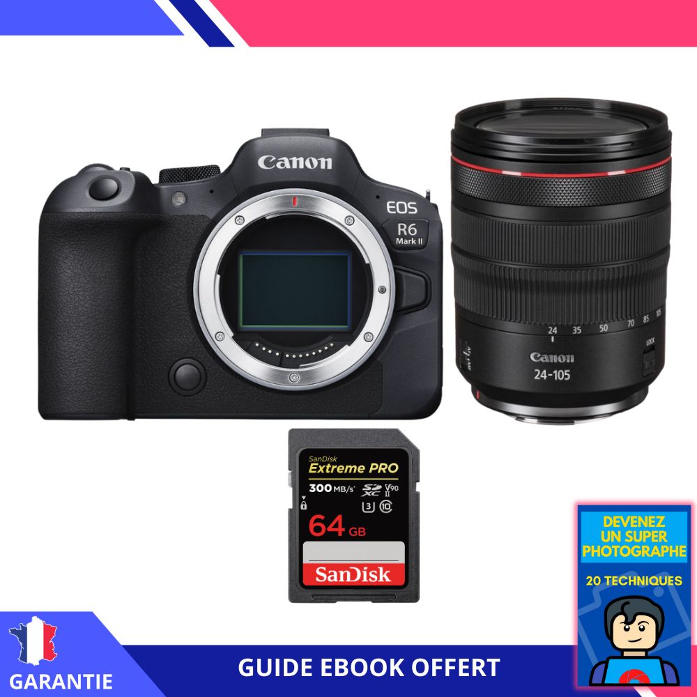 Canon EOS R6 Mark II + RF 24-105mm f/4 L IS USM Lens + 1 SanDisk 64GB Extreme PRO UHS-II SDXC Card + Ebook 'Become a Super Photographer'