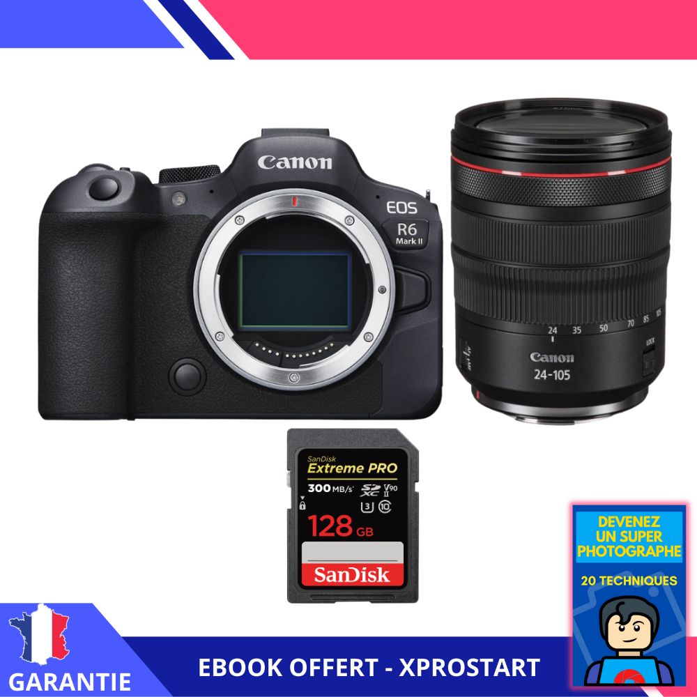 Canon EOS R6 Mark II + RF 24-105mm f/4 L IS USM Lens + 1 SanDisk 128GB Extreme PRO UHS-II SDXC Card + Ebook 'Become a Super Photographer'