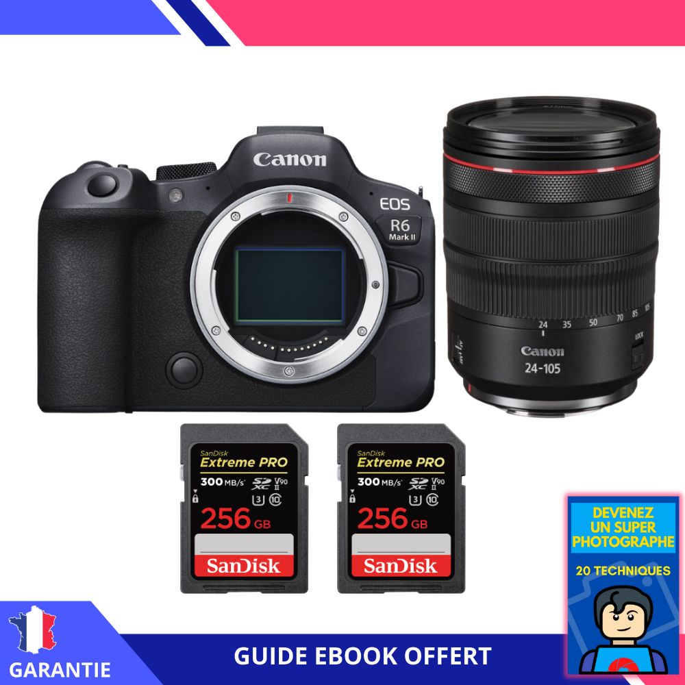 Canon EOS R6 Mark II + RF 24-105mm f/4 L IS USM Lens + 2x 256GB SanDisk Extreme PRO UHS-II SDXC Cards + 'Become a Super Photographer' Ebook - Camera