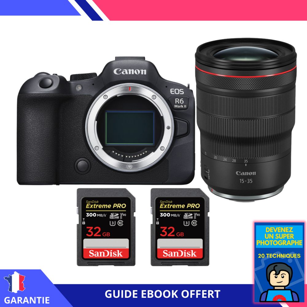 Canon EOS R6 Mark II + RF 15-35mm f/2.8 L IS USM + 2 SanDisk 32GB Extreme PRO UHS-II SDXC 300MB/s + Ebook 'Devenez Un Super Photographe' - Appareil Photo Canon