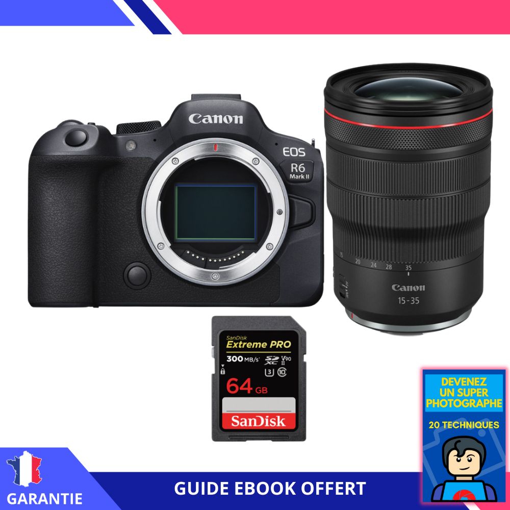 Canon EOS R6 Mark II + RF 15-35mm f/2.8 L IS USM Lens + 1 SanDisk 64GB Extreme PRO UHS-II SDXC Card + Ebook 'Become a Super Photographer'