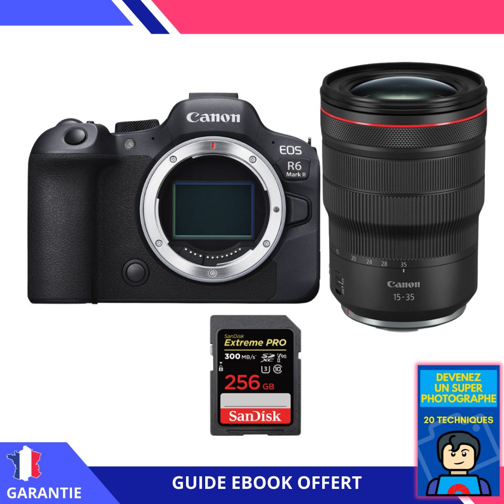 Canon EOS R6 Mark II Camera Kit with RF 15-35mm f/2.8 L IS USM Lens + 256GB SanDisk Extreme PRO SDXC Card + Ebook