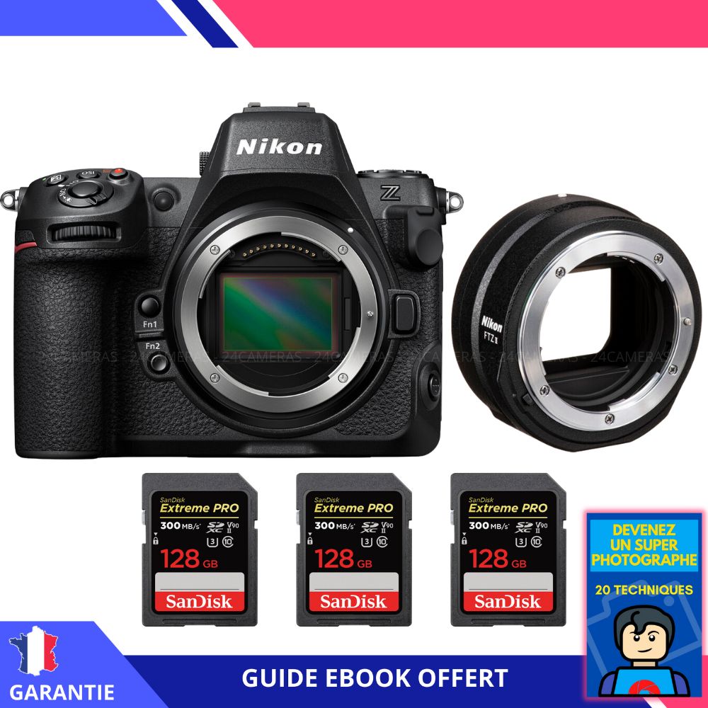 Nikon Z8 + FTZ II + 3 x 128 Go SanDisk Extreme PRO UHS-II SDXC 300 Mo/s - Appareil photo Nikon