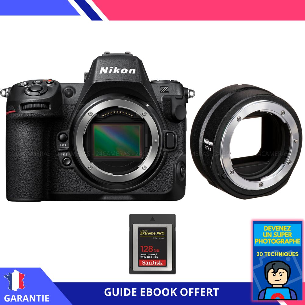 Nikon Z8 + FTZ II + 1 Sandisk 128 Go Extreme PRO CFexpress Type B + Ebook 'Devenez un Super Photographe' - Appareil Photo