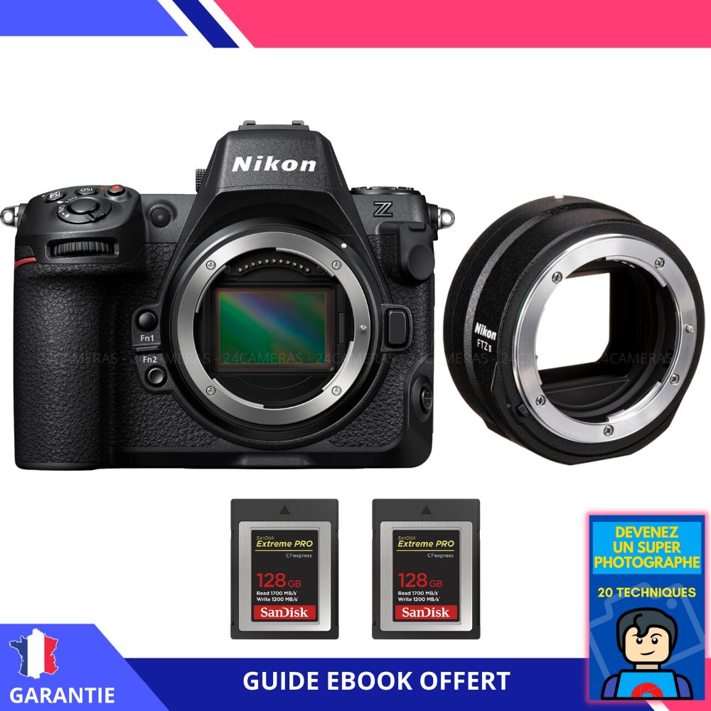 Nikon Z8 + FTZ II + 2 x 128 Go SanDisk Extreme PRO CFexpress Type B + Ebook 'Devenez un Super Photographe' - Appareil photo Nikon