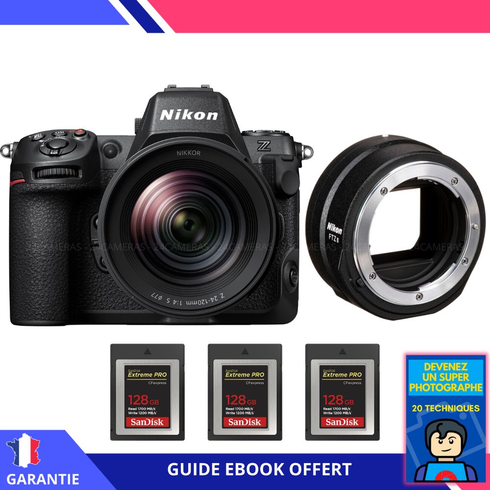 Nikon Z8 + Objectif Z 24-120mm F4 S + 3 Cartes Sandisk 128Go Extreme PRO CFexpress Type B + Ebook ''Devenez Un Super Photographe'' - Appareil Photo Nikon