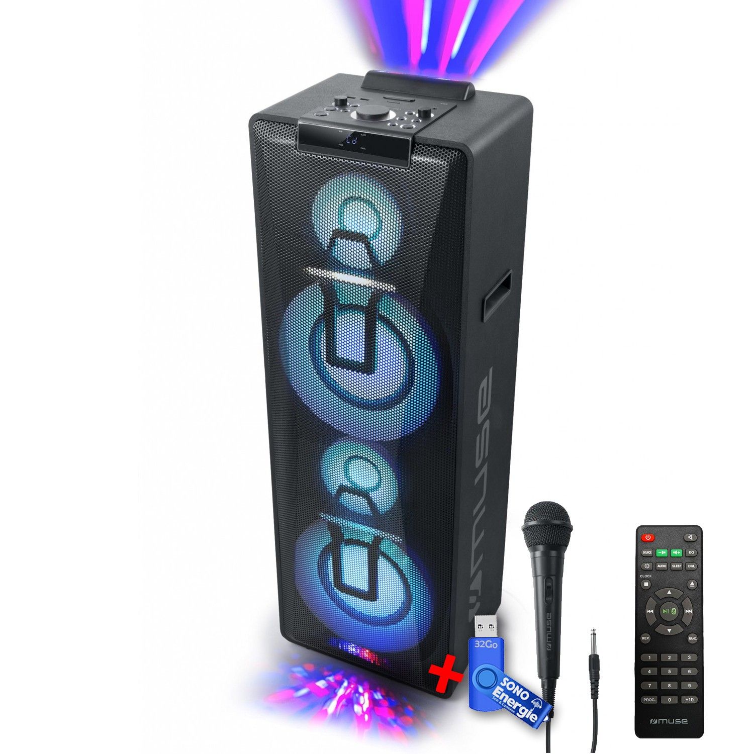 Muse M-1990 DJ LED Party Speaker with Dual Bluetooth + Micro/BT/CD/AUX/USB - 1000W+ 32GB USB Key