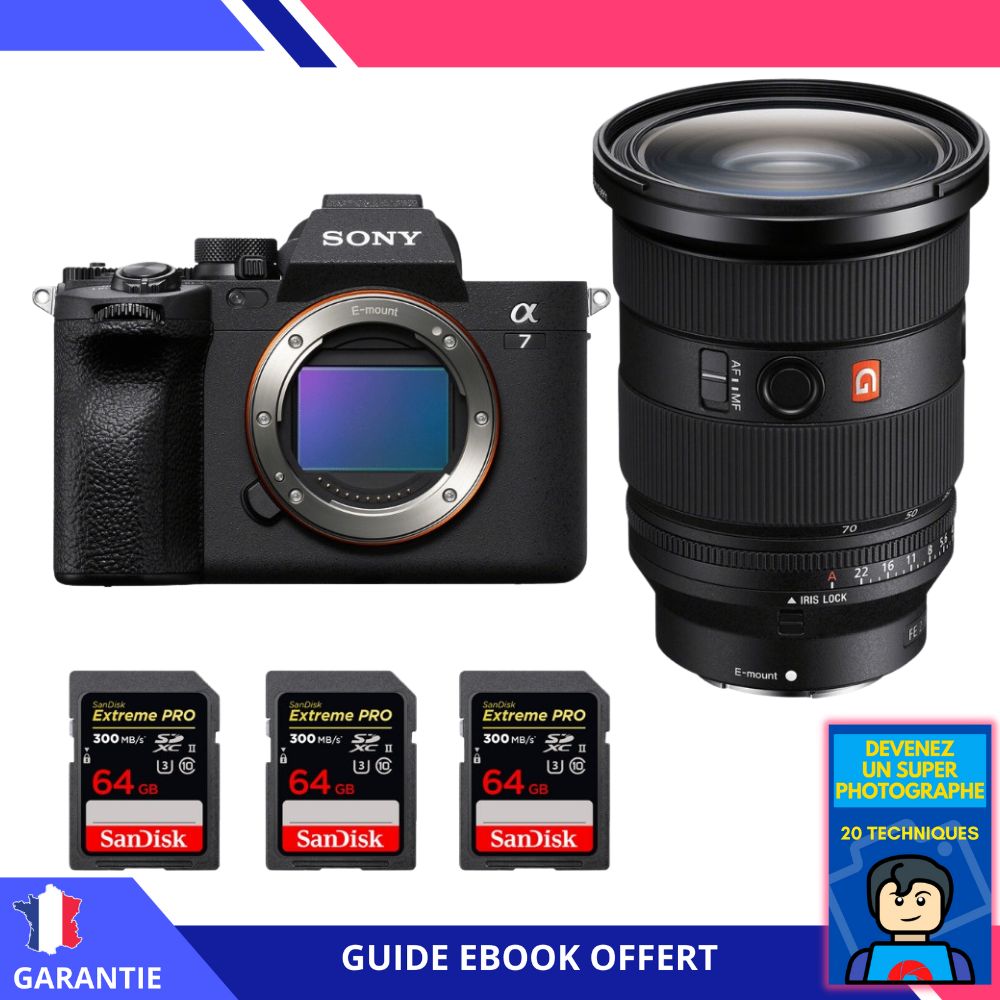 Sony Alpha 7 IV + FE 24-70mm f/2.8 GM II + 3 SanDisk 64GB Extreme PRO UHS-II SDXC 300 MB/s Memory Cards + Ebook 'Devenez Un Super Photographe' - Camera Sony