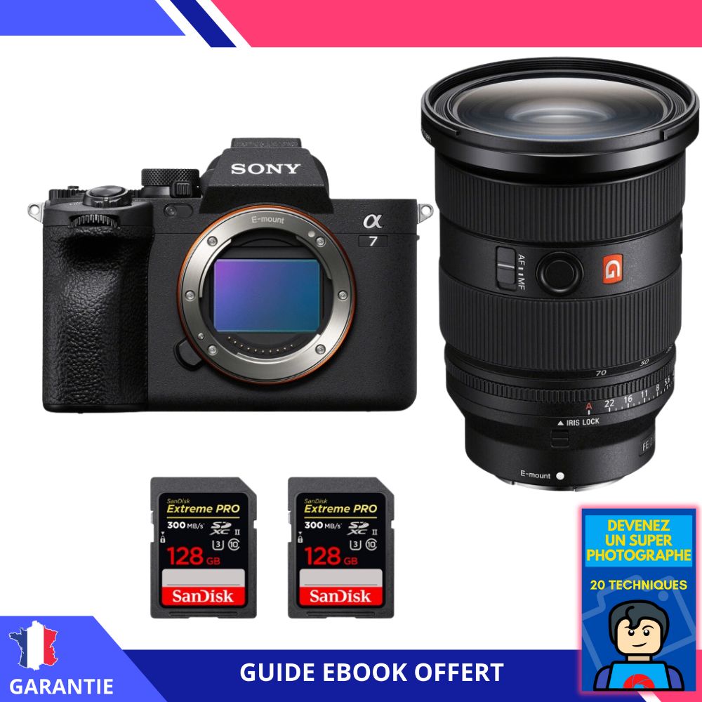 Sony Alpha 7 IV + Objectif FE 24-70mm f/2,8 GM II + 2 Cartes SD SanDisk 128Go Extreme PRO UHS-II + Ebook - Appareil Photo Sony