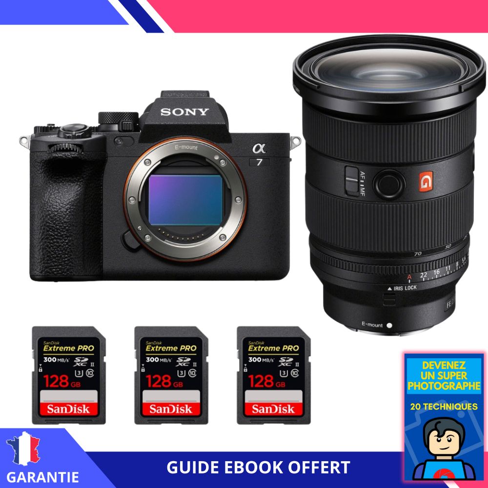 Sony Alpha 7 IV + FE 24-70mm f/2.8 GM II + 3 SanDisk 128GB Extreme PRO UHS-II SDXC 300MB/s + Ebook 'Devenez Un Super Photographe' - Appareil Photo Sony
