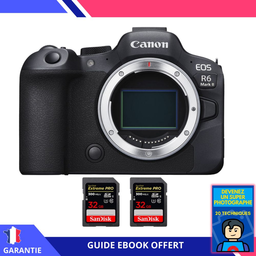 Canon EOS R6 Mark II + 2 SanDisk 32GB Extreme PRO UHS-II SDXC 300MB/s + Ebook - Hybrid Camera