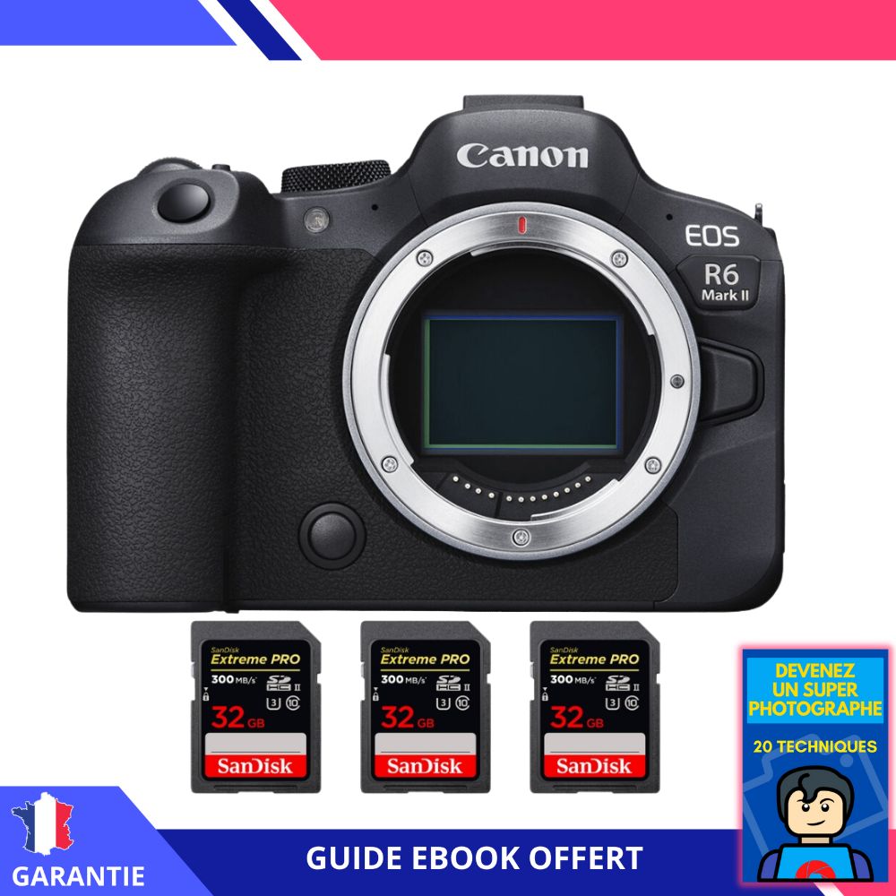 Canon EOS R6 Mark II + 3 SanDisk 32GB Extreme PRO UHS-II SDXC 300MB/s + Ebook 'Become a Super Photographer' - Hybrid Camera