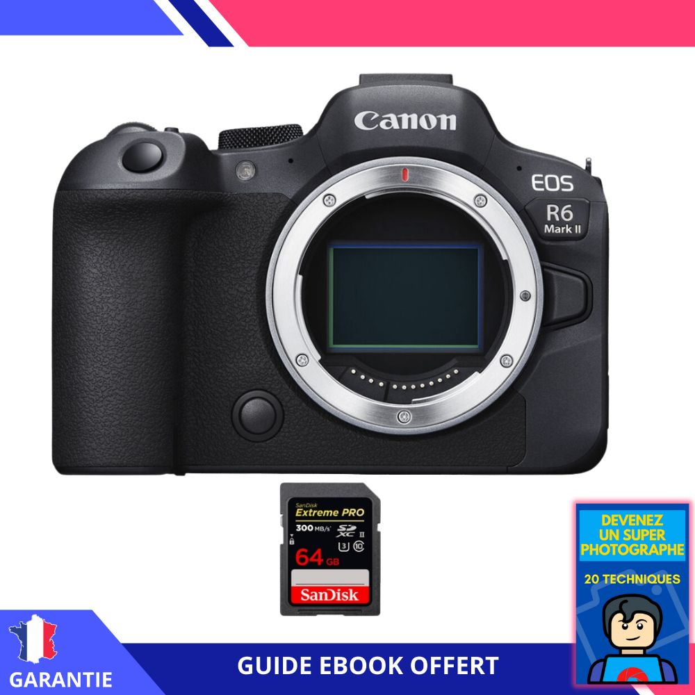 Canon EOS R6 Mark II + 1 SanDisk 64GB Extreme PRO UHS-II SDXC Card + 'Become a Super Photographer' Ebook - Canon Hybrid Camera