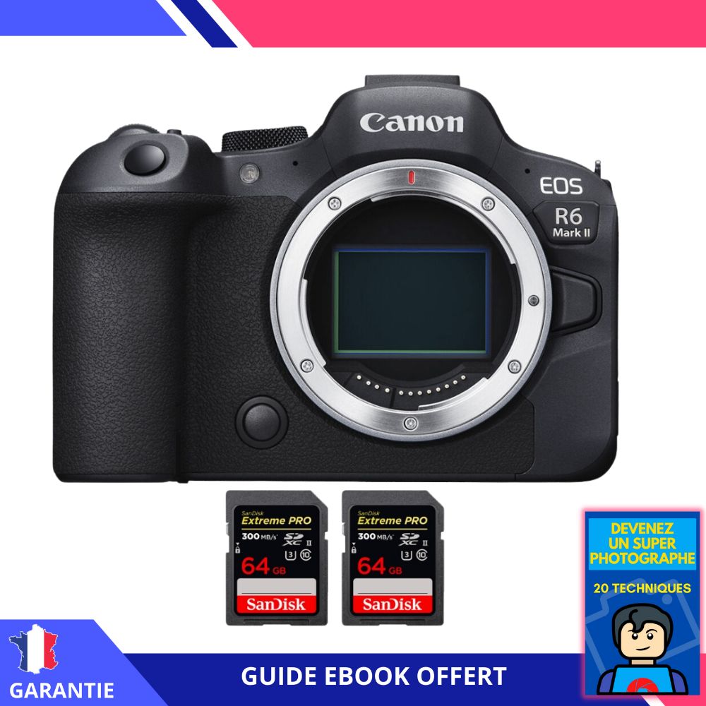 Canon EOS R6 Mark II + 2 SanDisk 64GB Extreme PRO UHS-II SDXC 300 MB/s Camera + Ebook - 'Become a Super Photographer'