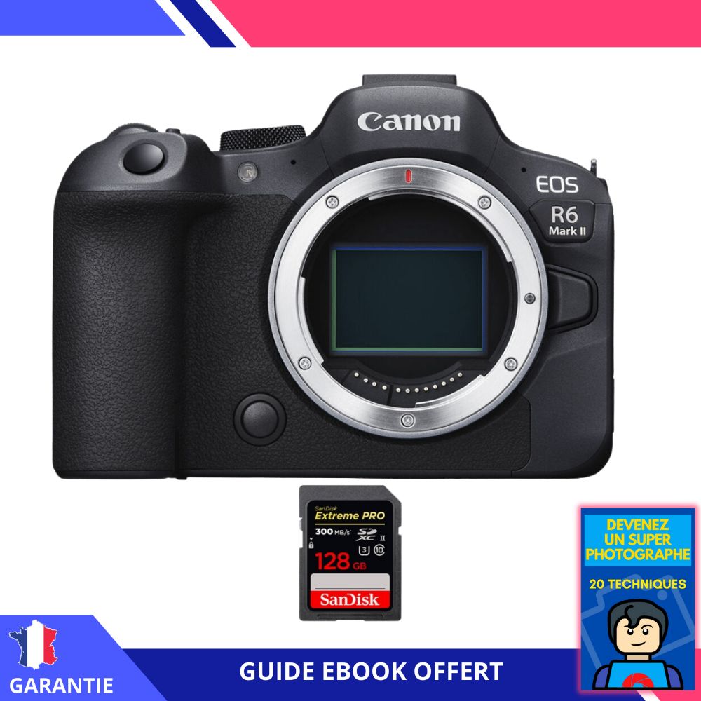 Canon EOS R6 Mark II + 1 SanDisk 128GB Extreme PRO UHS-II SDXC Card + Ebook 'Become a Super Photographer' - Hybrid Camera