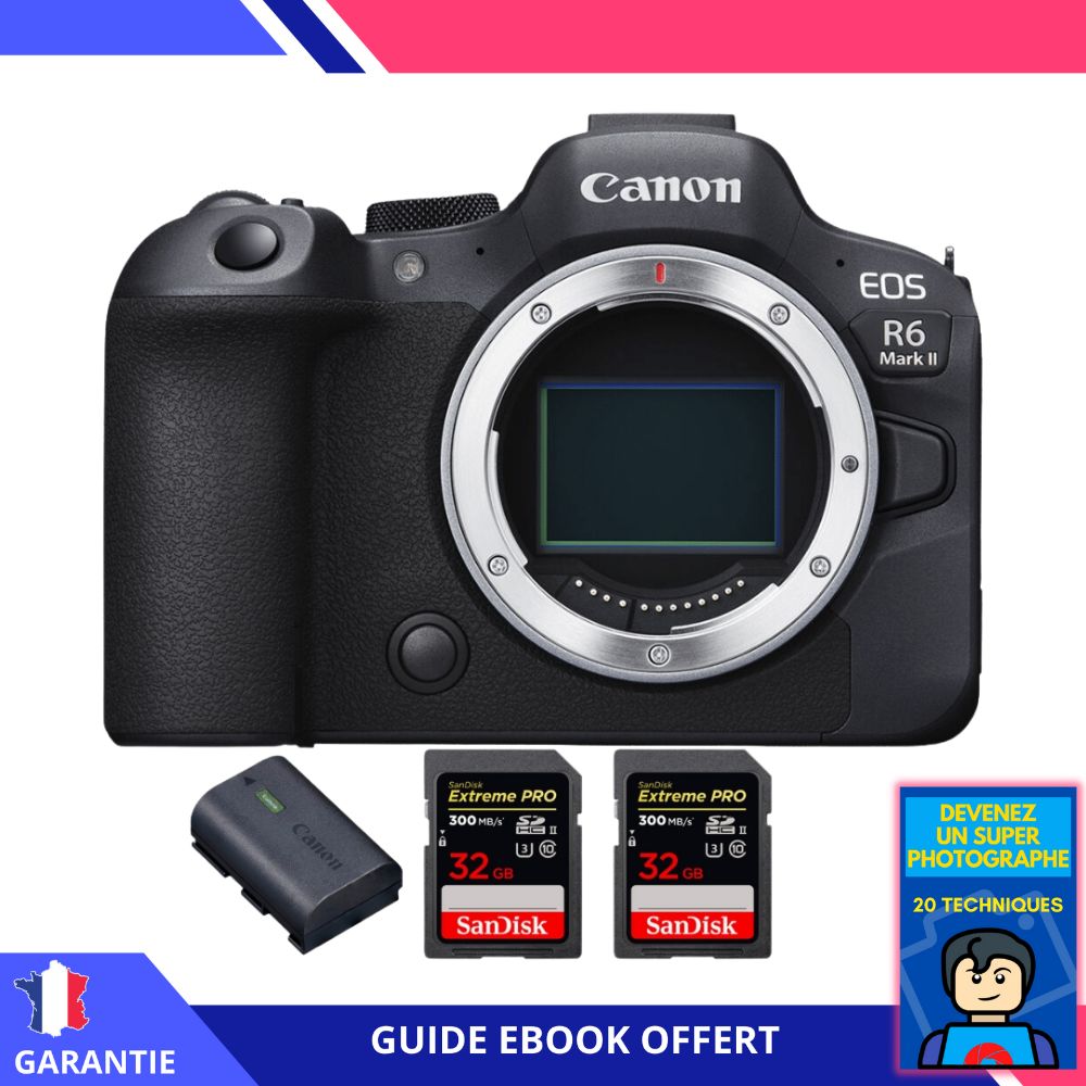 Canon EOS R6 Mark II + 2 SanDisk 32GB Extreme PRO UHS-II 300MB/s + 1 Canon LP-E6NH + Ebook 'Devenez Un Super Photographe' - Hybrid Camera