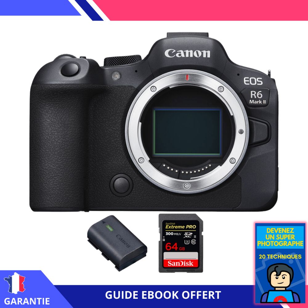 Canon EOS R6 Mark II + 1 SanDisk 64GB Extreme PRO UHS-II 300MB/s + 1 Canon LP-E6NH + Ebook 'Devenez Un Super Photographe' - Hybrid Camera