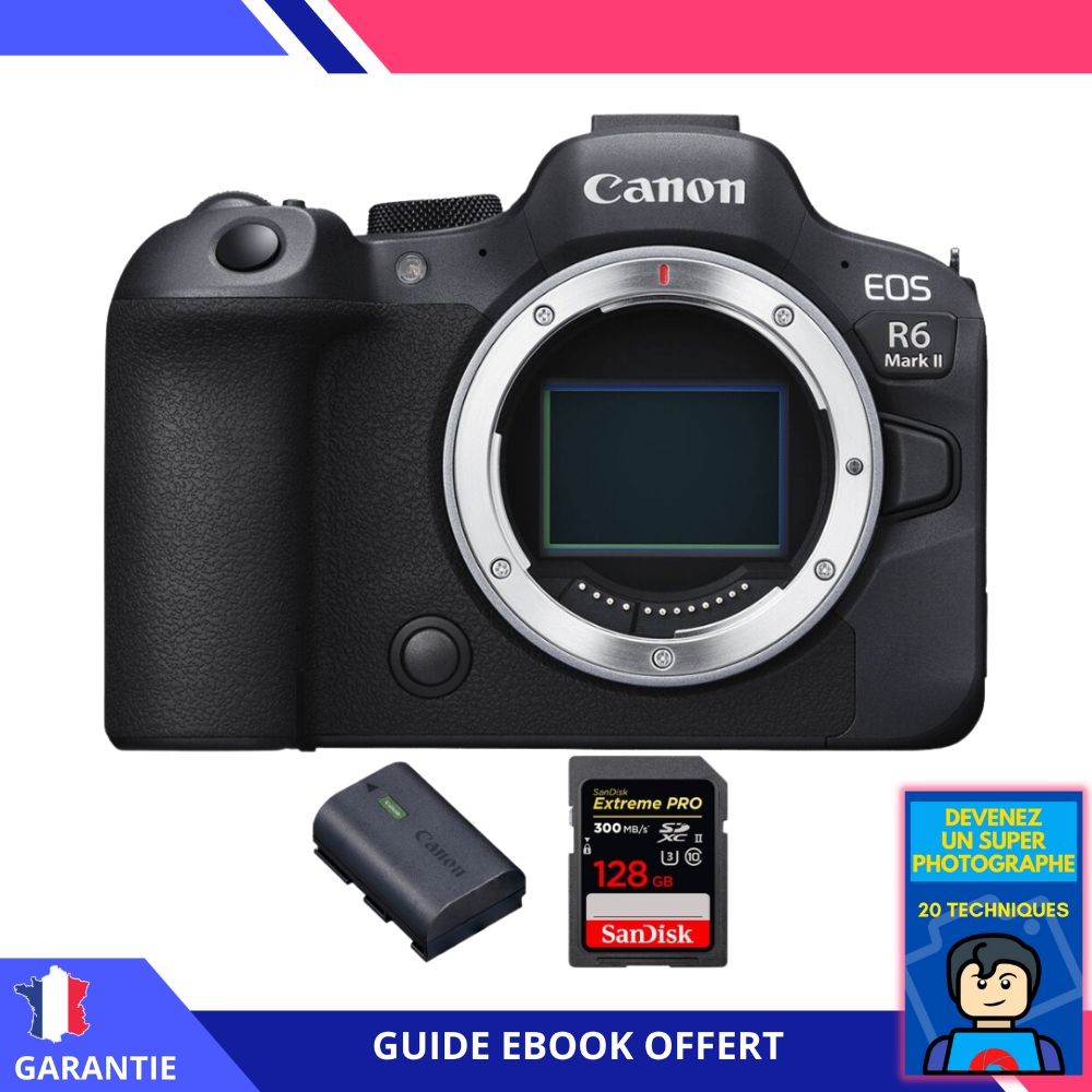 Canon EOS R6 Mark II + 1 SanDisk 128GB Extreme PRO UHS-II 300MB/s + 1 Canon LP-E6NH + Ebook 'Devenez Un Super Photographe' - Hybrid Camera