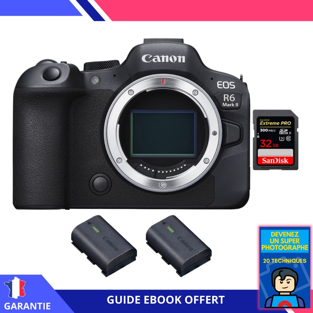 Canon EOS R6 Mark II + 1 SanDisk 32GB Extreme PRO UHS-II 300MB/s + 2 Canon LP-E6NH + Ebook 'Devenez Un Super Photographe' - Hybrid Camera