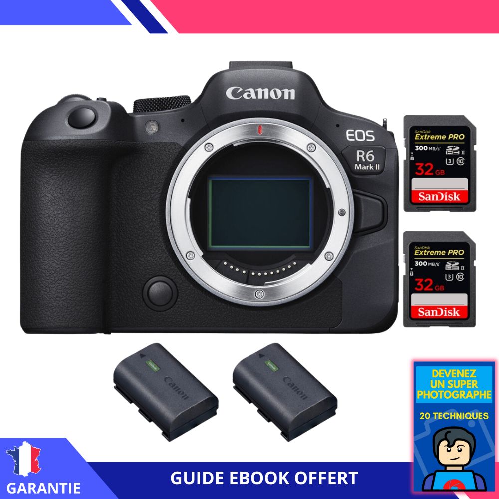 Canon EOS R6 Mark II + 2 SanDisk 32GB Extreme PRO UHS-II 300MB/s + 2 Canon LP-E6NH + Ebook 'Devenez Un Super Photographe' - Hybrid Camera