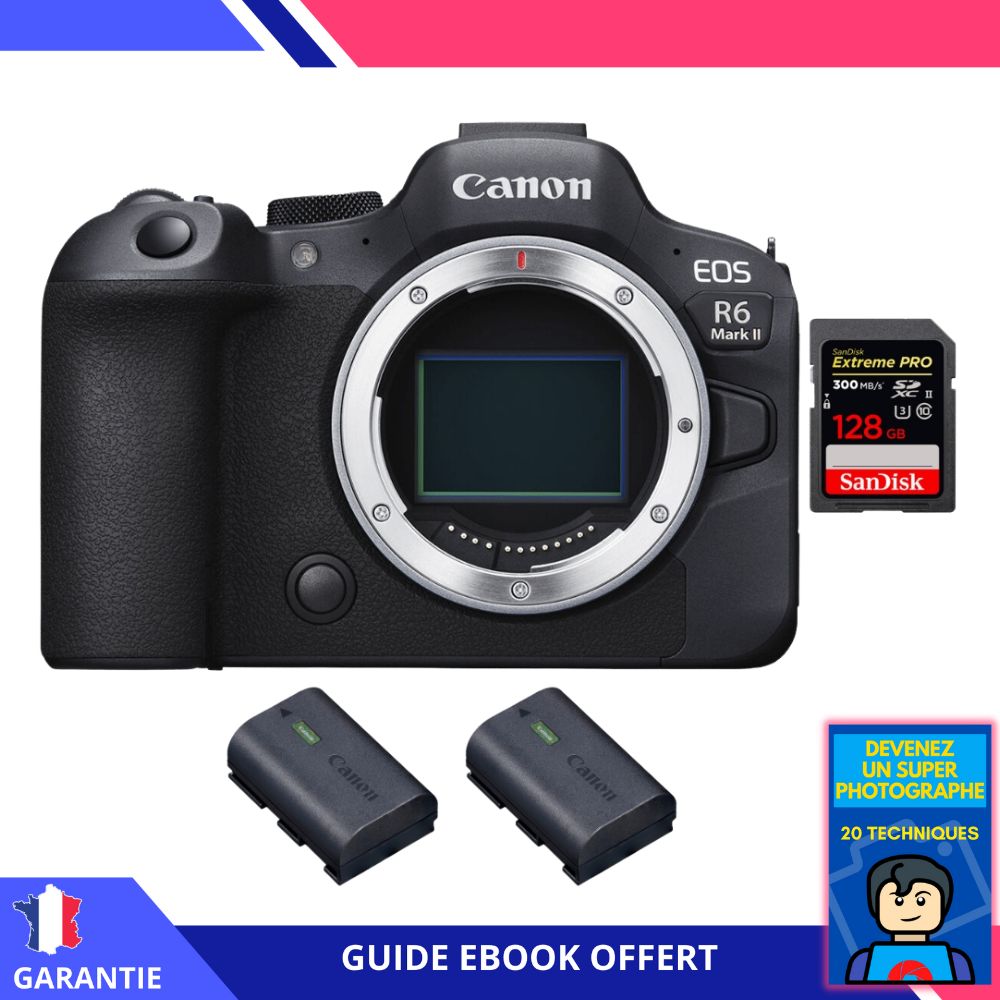 Canon EOS R6 Mark II + 1 SanDisk 128GB Extreme PRO UHS-II 300MB/s + 2 Canon LP-E6NH + Ebook 'Devenez Un Super Photographe' - Hybrid Camera