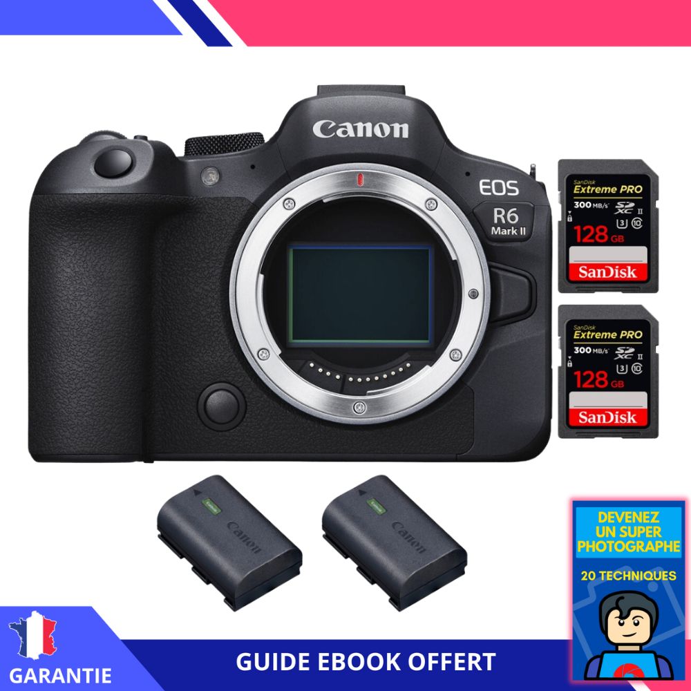 Canon EOS R6 Mark II + 2 SanDisk 128GB Extreme PRO UHS-II 300MB/s + 2 Canon LP-E6NH + Ebook 'Devenez Un Super Photographe' - Hybrid Camera