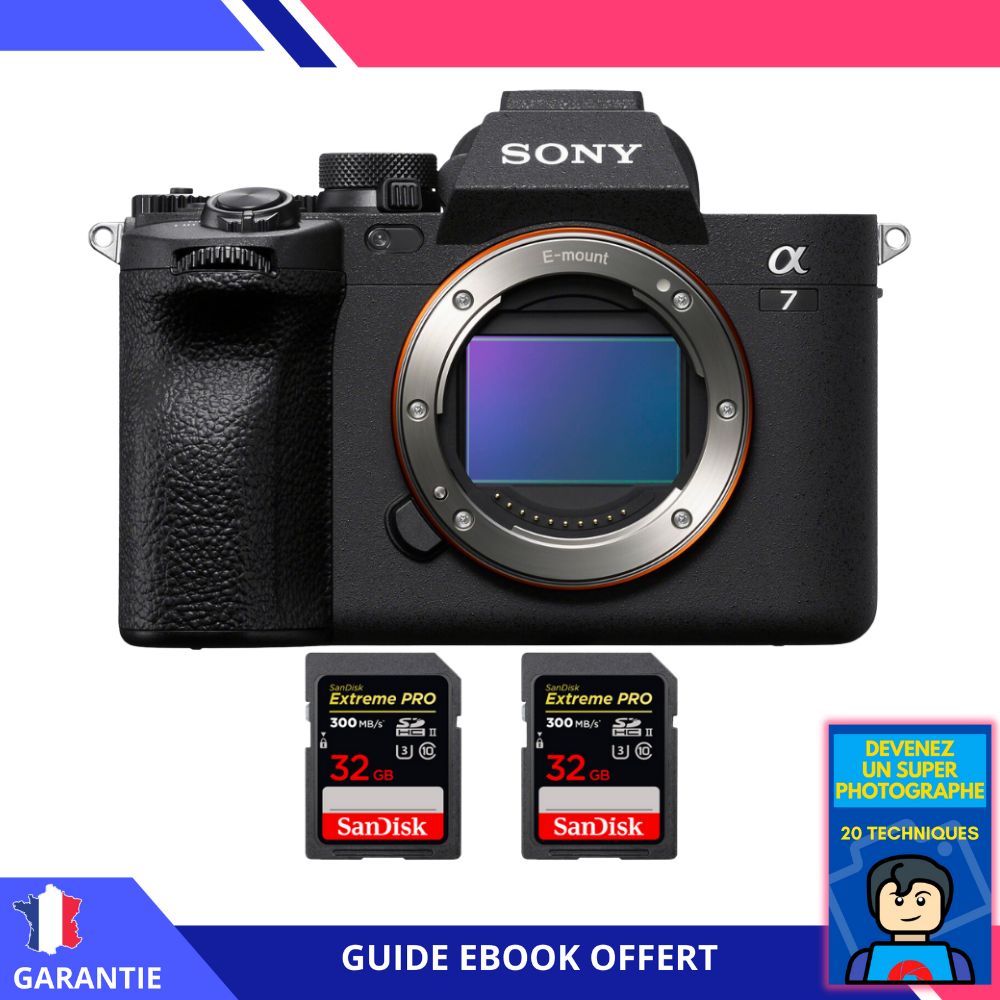 Sony A7 IV Nu + 2 SanDisk 32GB Extreme PRO UHS-II SDXC 300MB/s + Ebook 'Devenez Un Super Photographe' - Hybrid Sony