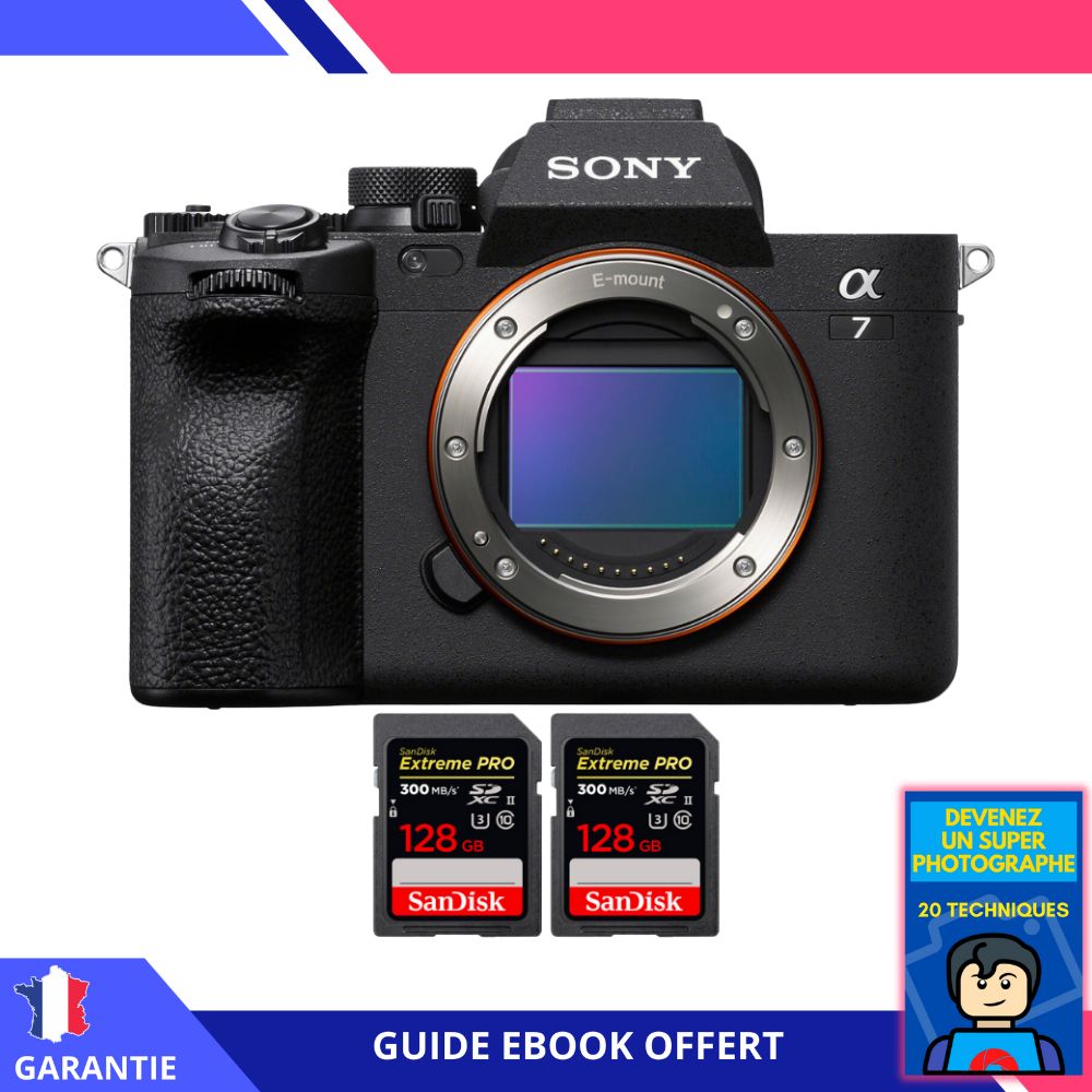 Sony A7 IV Nu + 2 SanDisk 128GB Extreme PRO UHS-II SDXC 300 MB/s + Ebook 'Devenez Un Super Photographe' - Hybrid Sony