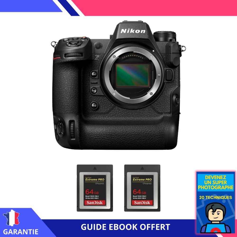 Nikon Z9 Nu + 2 SanDisk 64GB Extreme PRO CFexpress Type B + 'Devenez Un Super Photographe' Ebook - Hybrid Nikon Camera