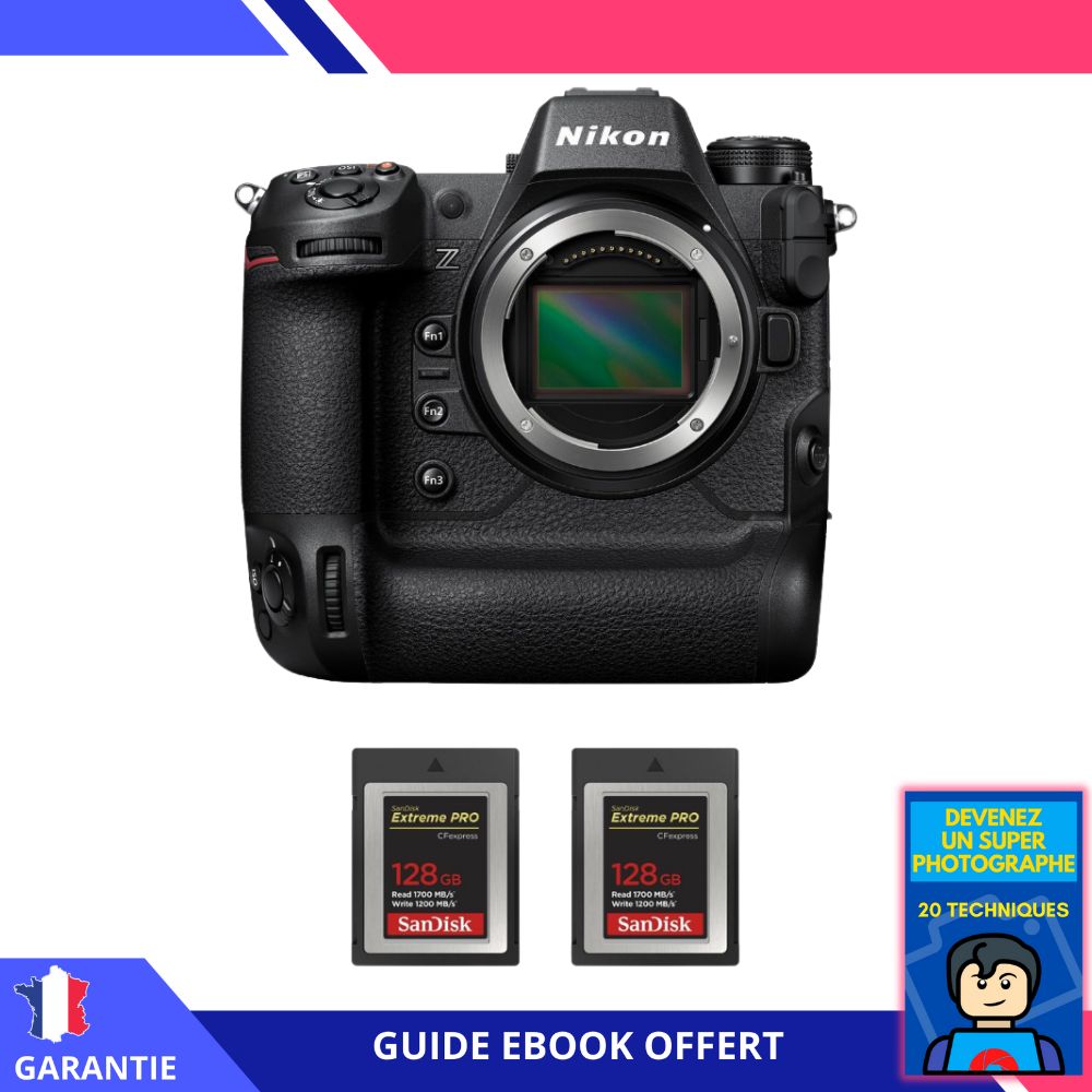 Nikon Z9 Nu + 2 SanDisk 128GB Extreme PRO CFexpress Type B + Ebook 'Devenez Un Super Photographe' - Hybrid Nikon Camera