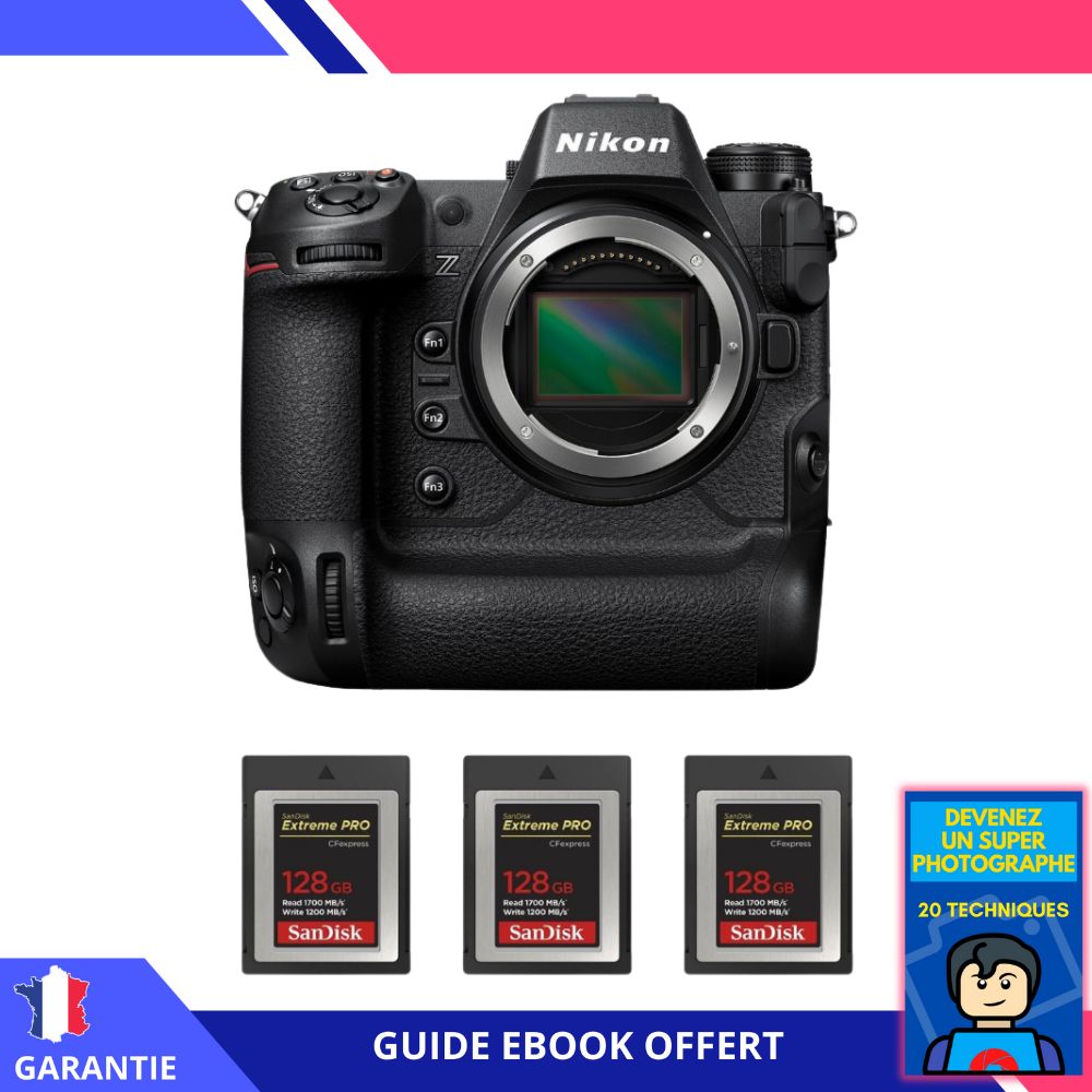 Nikon Z9 Nu + 3 SanDisk 128GB Extreme PRO CFexpress Type B + Ebook 'Devenez Un Super Photographe' - Hybrid Nikon Camera