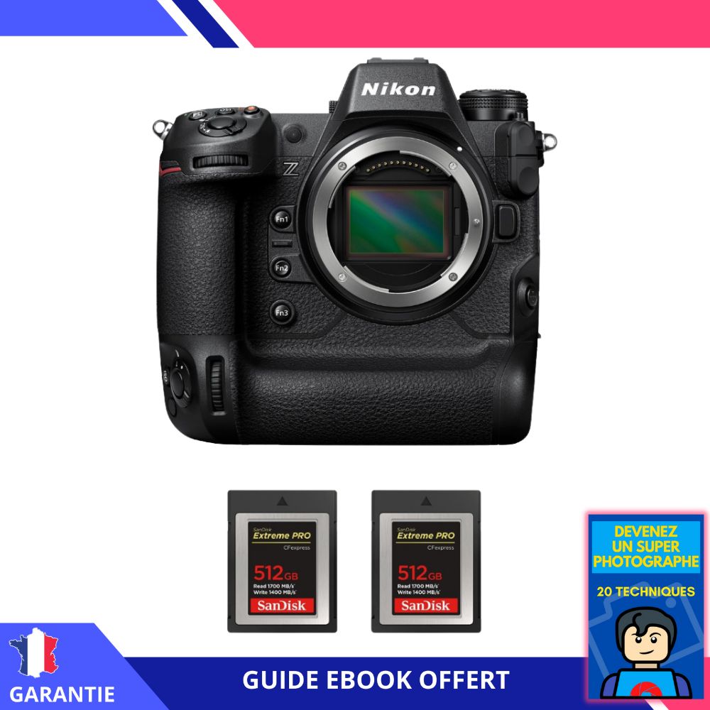 Nikon Z9 Nu + 2 SanDisk 512GB Extreme PRO CFexpress Type B + Ebook 'Devenez Un Super Photographe' - Hybrid Nikon Camera