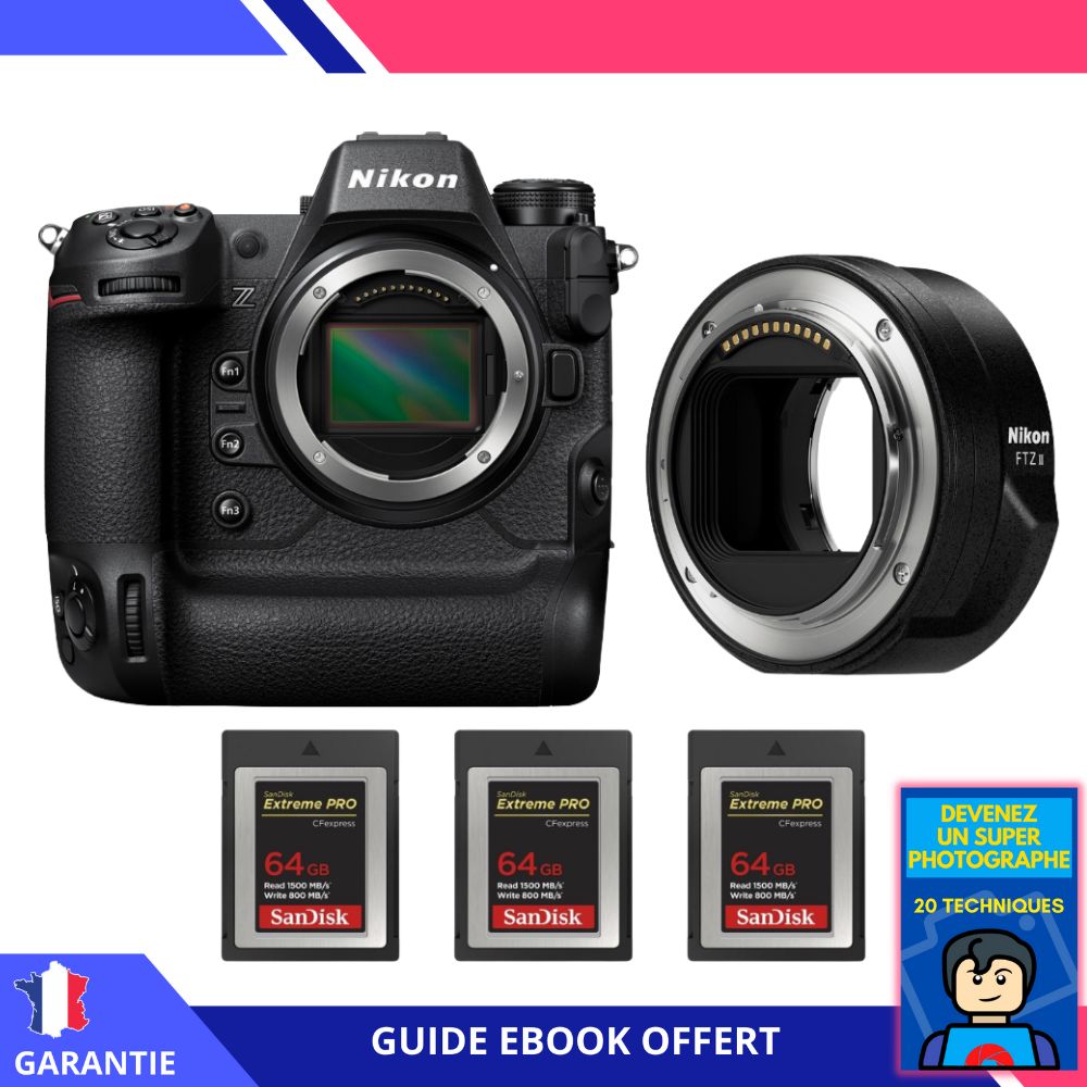 Nikon Z9 + FTZ II + 3 SanDisk 64GB Extreme PRO CFexpress Type B + Ebook 'Devenez Un Super Photographe' - Hybrid Nikon Camera