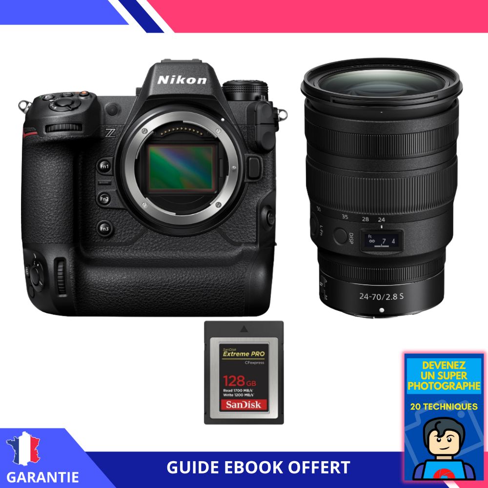 Nikon Z9 + Objectif Z 24-70mm f/2.8 S + 1 Carte SanDisk 128 Go Extreme PRO CFexpress Type B + Ebook 'Devenez un Super Photographe' - Hybride Nikon
