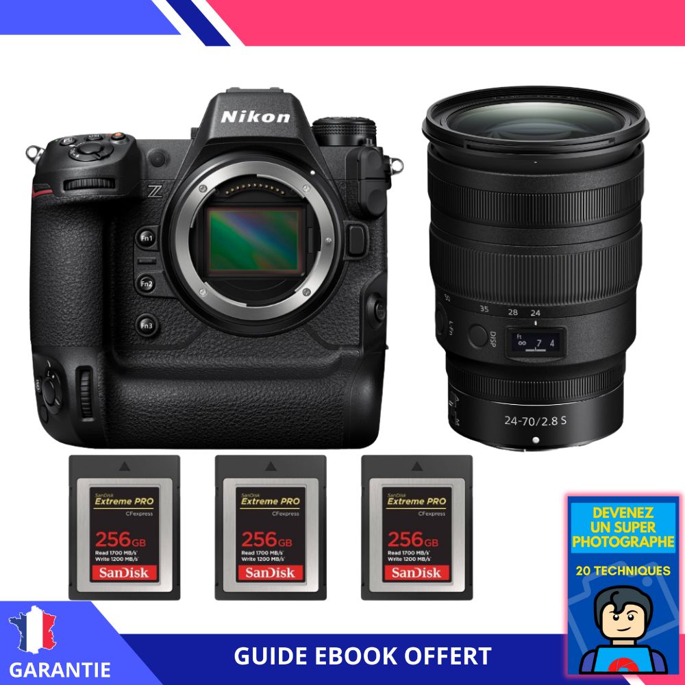 Nikon Z9 + Objectif Z 24-70mm f/2.8 S + 3 Cartes Sandisk 256Go Extreme PRO CFexpress Type B + Ebook 'Devenez Un Super Photographe' - Hybride Nikon
