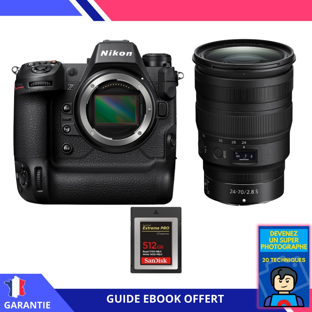 Nikon Z9 + Objectif Z 24-70mm f/2.8 S + 512Go Sandisk Extreme PRO CFexpress Type B + Livre numérique 'Devenez un Super Photographe' - Hybride Nikon