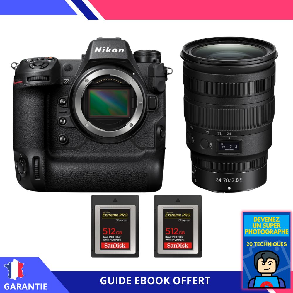 Nikon Z9 + Objectif Z 24-70mm f/2.8 S + 2 Cartes Sandisk 512 Go Extreme PRO CFexpress Type B + Ebook 'Devenez un Super Photographe' - Appareil Hybride Nikon