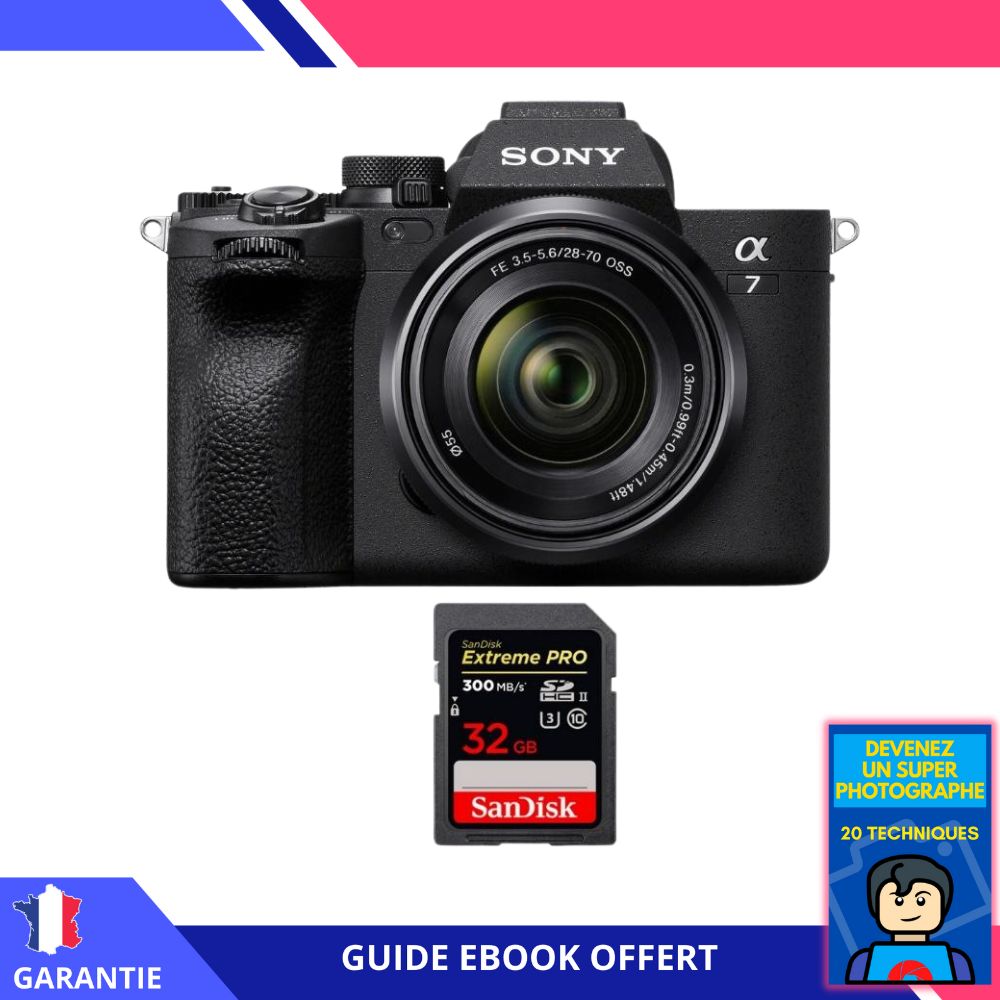 Sony A7 IV + FE 28-70mm F3.5-5.6 OSS + 1 SanDisk 32GB Extreme PRO UHS-II SDXC 300 MB/s + Ebook 'Devenez Un Super Photographe' - Hybrid Camera
