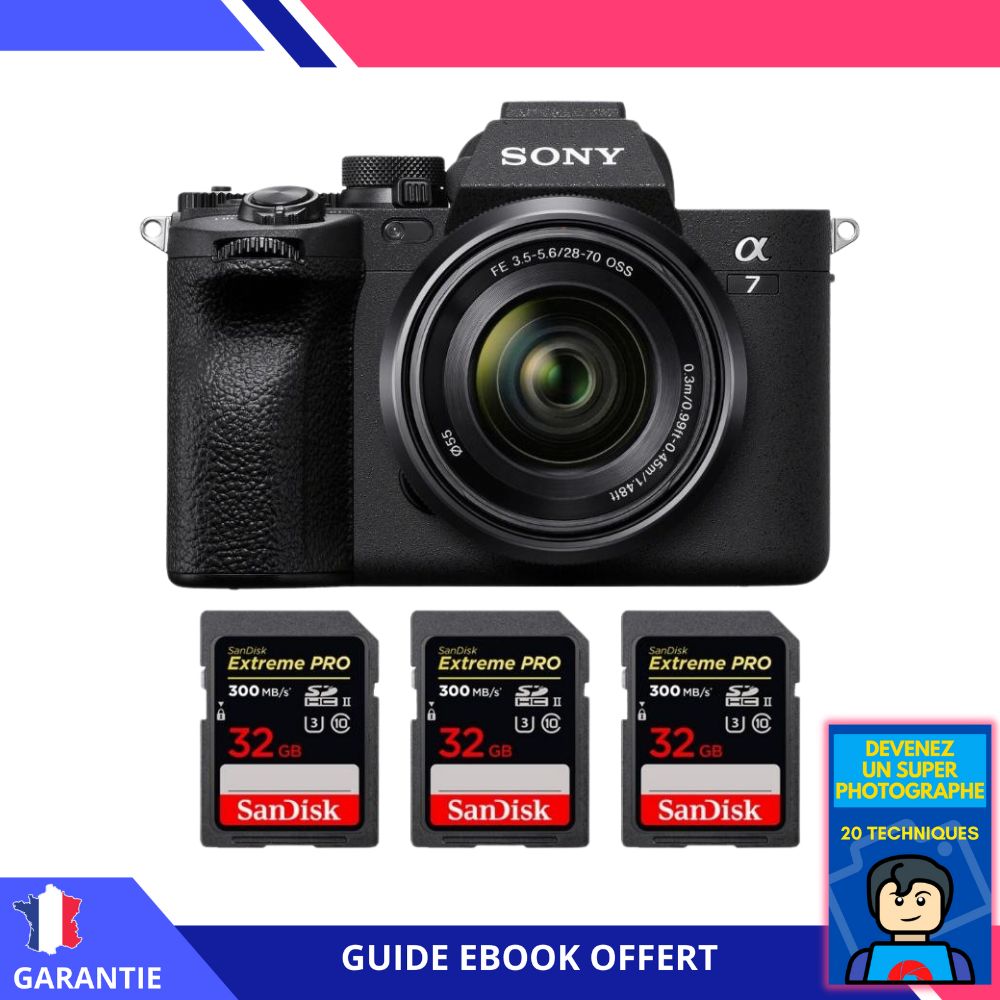 Sony A7 IV + FE 28-70mm F3.5-5.6 OSS Lens + 3 SanDisk 32GB Extreme PRO UHS-II SDXC Cards + 'Become a Super Photographer' Ebook - Hybrid Sony