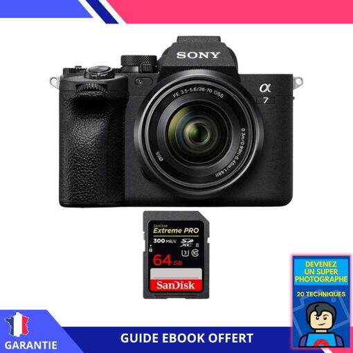 Appareil photo hybride Sony A7 IV + Objectif FE 28-70mm F3.5-5.6 OSS + Carte SD SanDisk 64 Go Extreme PRO UHS-II 300 Mo/s + Ebook 'Devenez un Super Photographe'