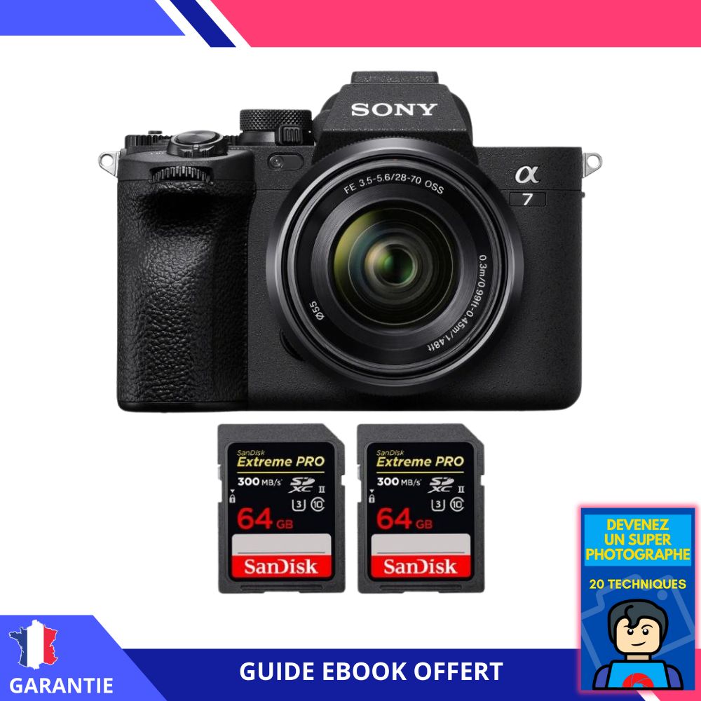 Sony A7 IV + FE 28-70mm F3.5-5.6 OSS + 2 SanDisk 64GB Extreme PRO UHS-II SDXC 300MB/s + Ebook 'Devenez Un Super Photographe' - Hybrid Sony
