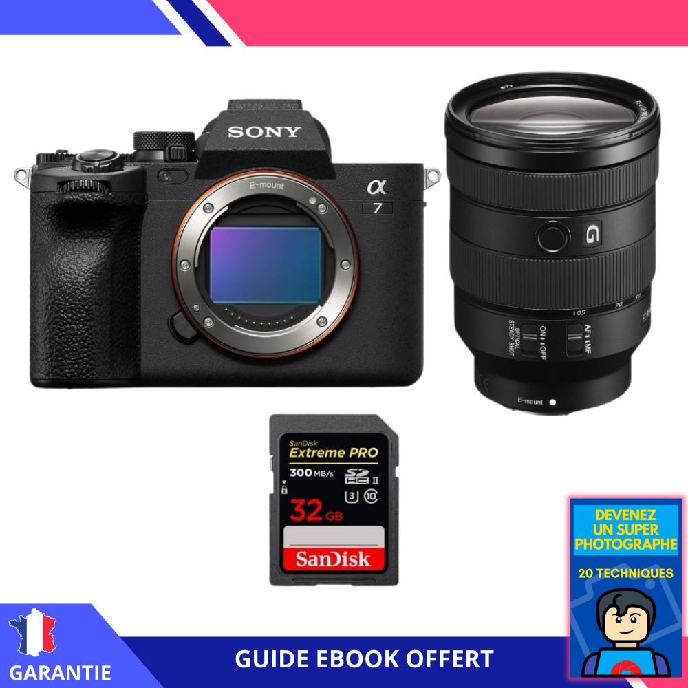 Sony A7 IV + FE 24-105mm f/4 G OSS + 1 SanDisk 32GB Extreme PRO UHS-II SDXC 300 MB/s + Ebook 'Devenez Un Super Photographe' - Hybrid Sony Camera