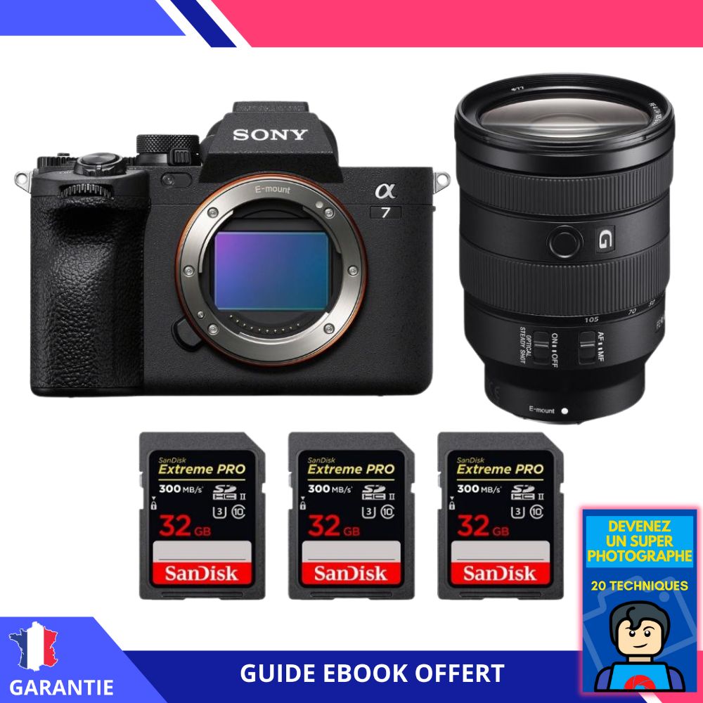 Sony A7 IV + FE 24-105mm f/4 G OSS + 3 SanDisk 32GB Extreme PRO UHS-II SDXC 300 MB/s + Ebook 'Devenez Un Super Photographe' - Hybrid Sony