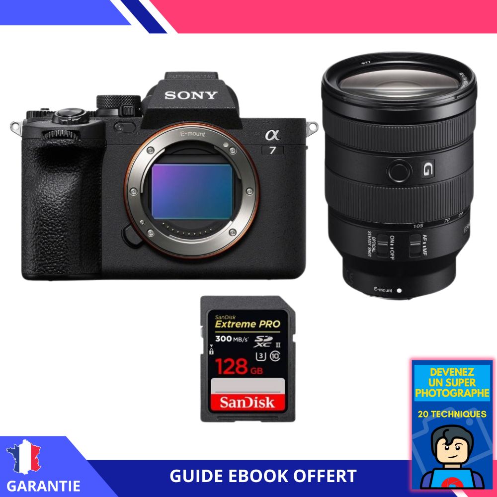 Sony A7 IV + FE 24-105mm f/4 G OSS + 1 SanDisk 128GB Extreme PRO UHS-II SDXC 300 MB/s + Ebook 'Devenez Un Super Photographe' - Hybrid Sony