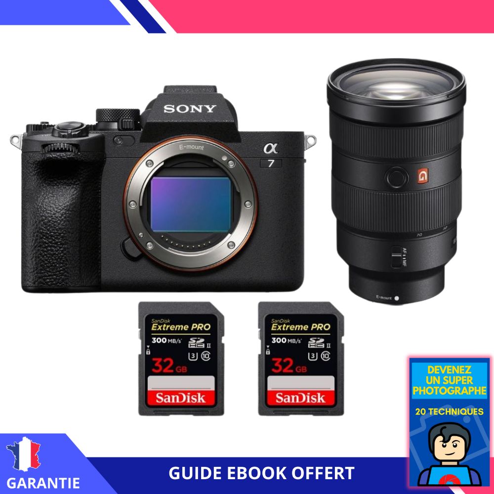 Appareil photo hybride Sony A7 IV + Objectif FE 24-70mm f/2.8 GM + 2 Cartes mémoire SanDisk Extreme PRO UHS-II 32 Go 300 Mo/s + Ebook 'Devenez un Super Photographe'